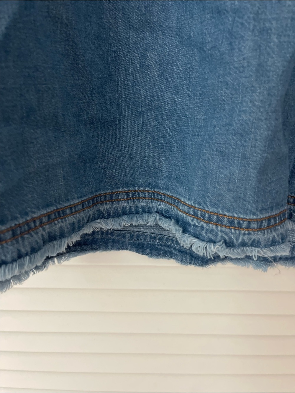Anthropologie Light Blue Denim V-Neck Puff Sleeve Blouse - Picture 5 of 5